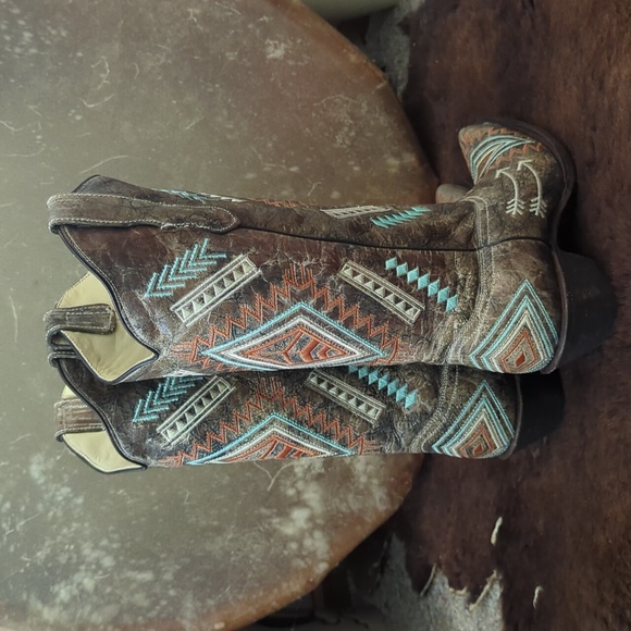 CORRAL E1037 snip toe distressed leather Aztec/Southwest cowgirl boots sz 8 NEW - Picture 8 of 16